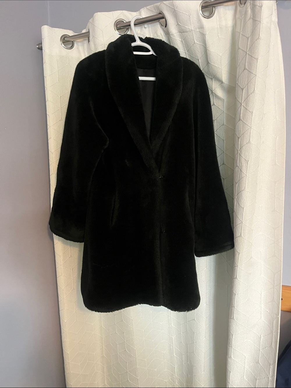 Dark Green Faux Fur Trench Coat with Shawl Collar